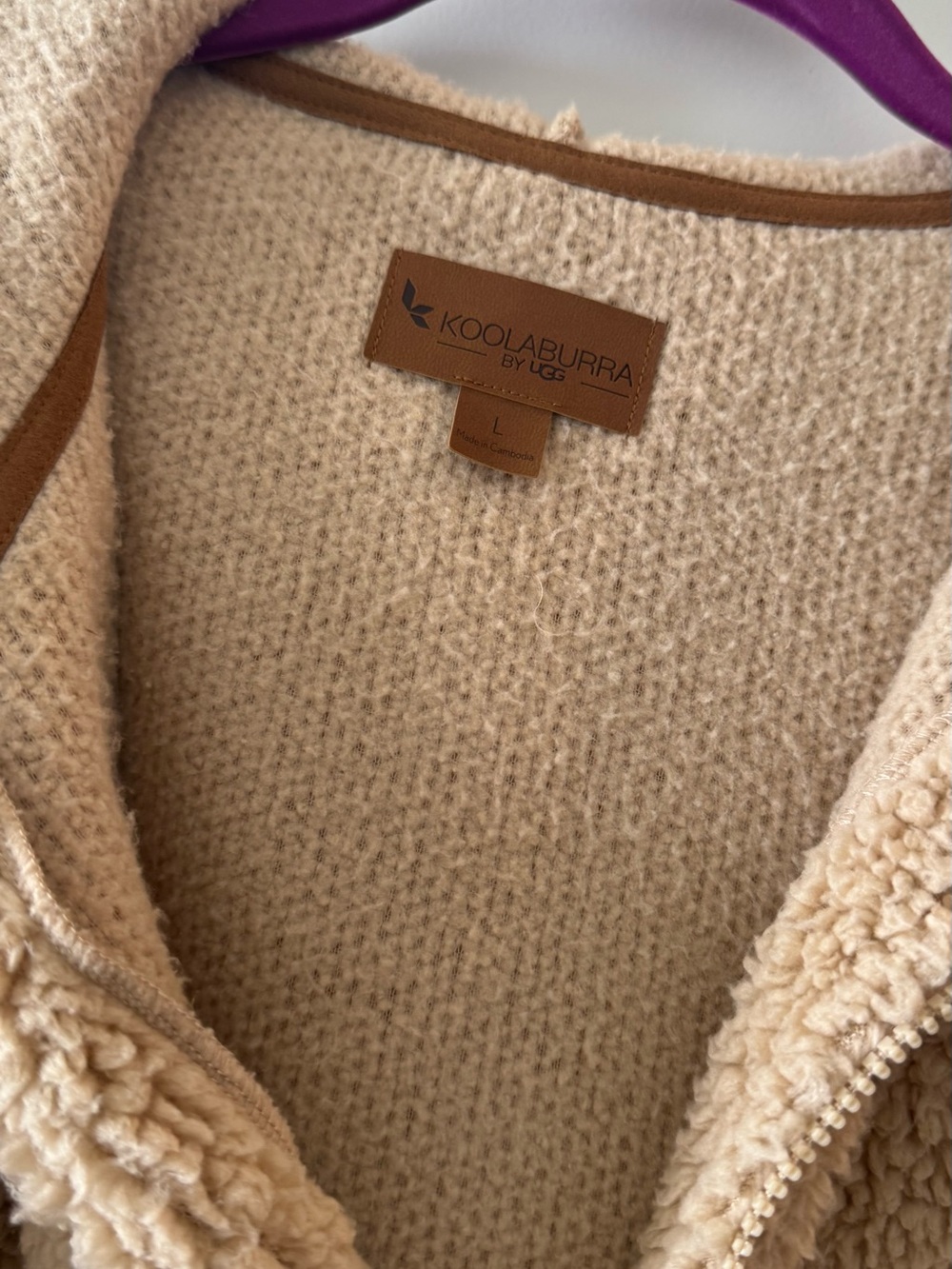 Koolaburra Cream Sherpa Jacket with Tan Trim